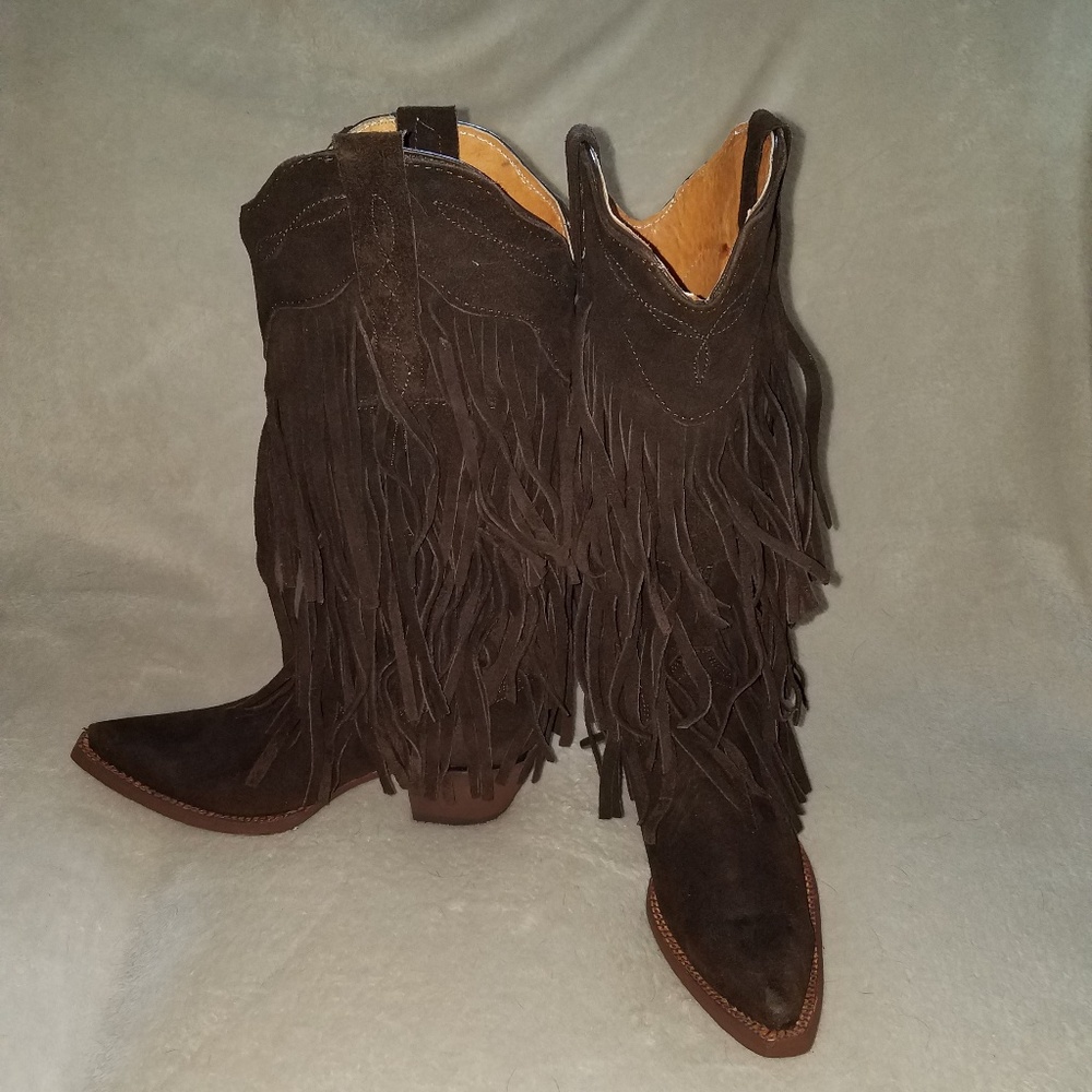 Tanner Mark | Dark Brown Tiered-Fringe Cowboy Boot